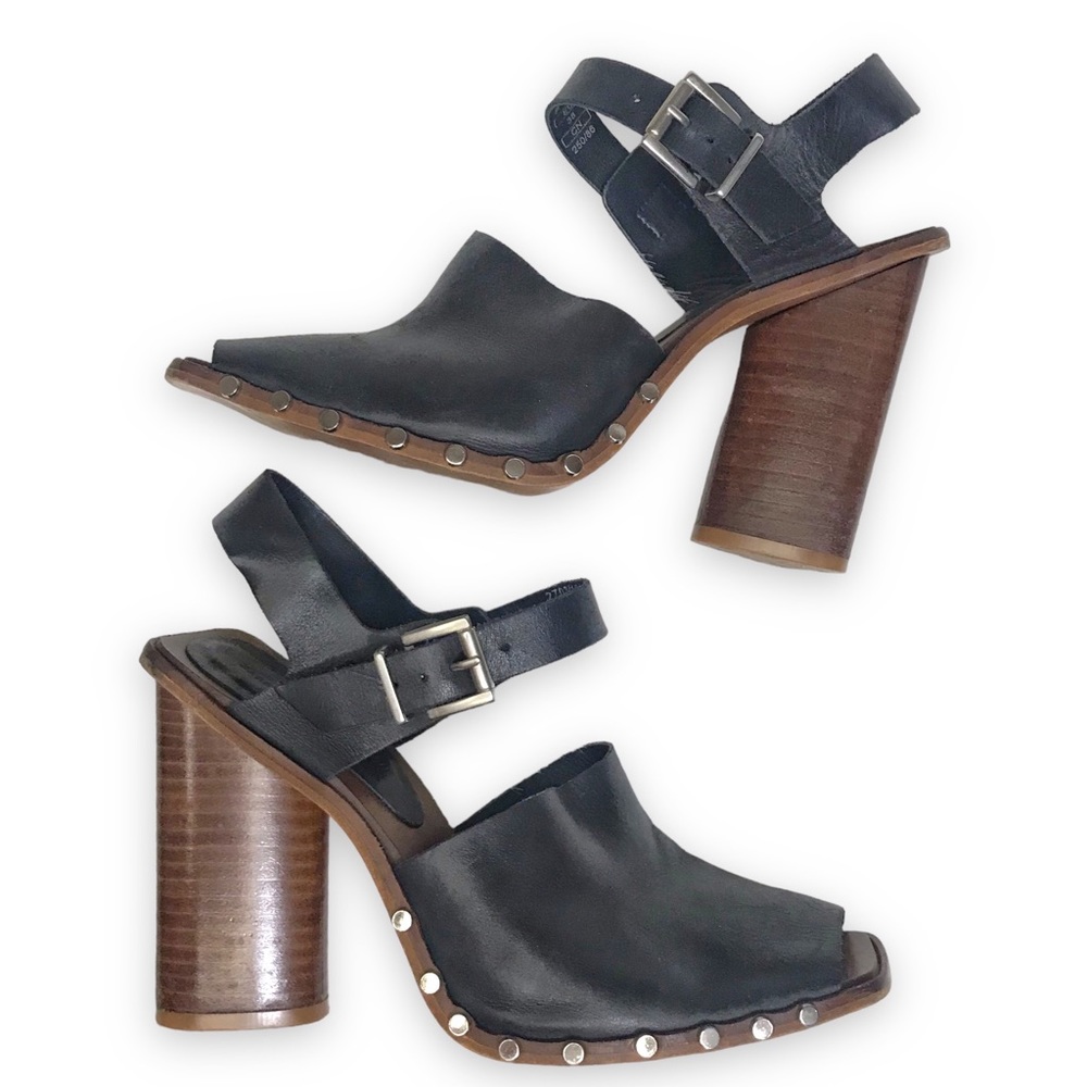 Zara Leather Studded Open Toe Clog Heels Size 38, US 7.5